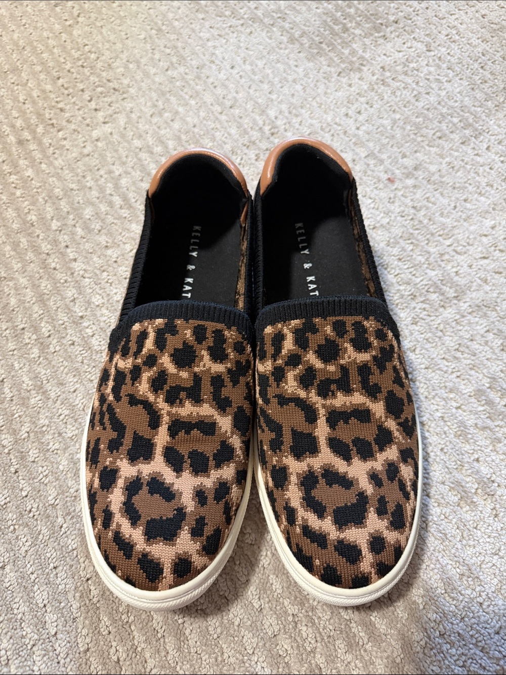 Kelly & Katie Leopard Knit Slip-On Sneakers in Brown and Black - Picture 1 of 4